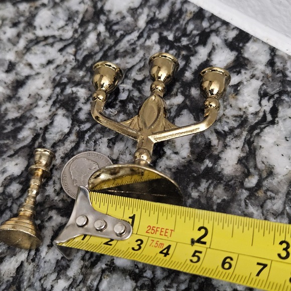 Vintage mini brass candlestick holder-set‎ of 2 dollhouse figurine - Picture 6 of 9
